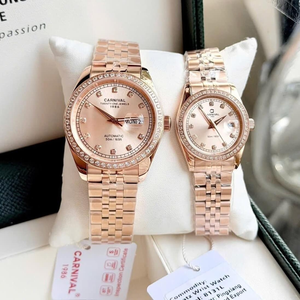 Đồng Hồ Nữ Carnival 8131L2-VH-NN Dây Thép Vàng Hồng Viền Đính Đá Size 31mm Quartz Japan