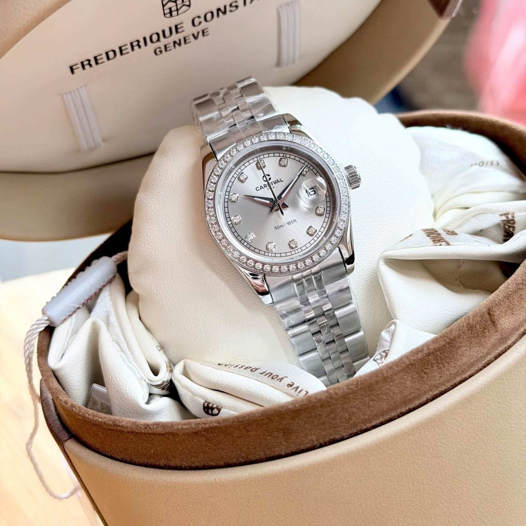 Đồng Hồ Nữ Carnival 8131L2-VT-TX Dây Thép Bạc Mặt Xám Viền Đính Đá Size 31mm Quartz Japan