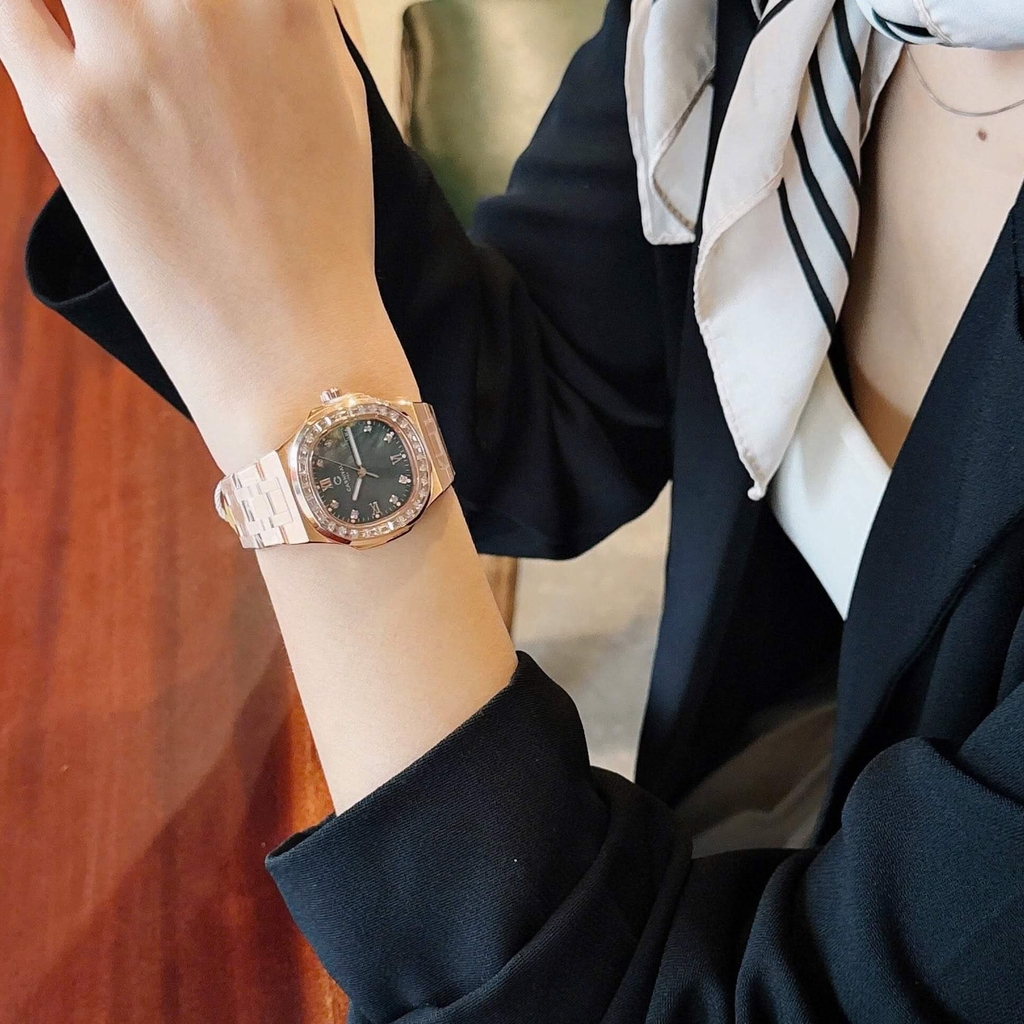 Đồng Hồ Nữ Carnival 8160L2-VH-DK Vàng Hồng Mặt Xà Cừ Xám Viền Đá Size 34mm Sapphire