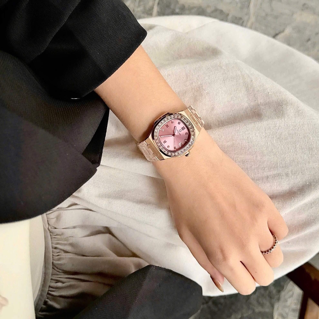 Đồng Hồ Nữ Carnival 8160L2-VH-HK Vàng Hồng Mặt Xà Cừ Hồng Viền Đá Size 34mm Sapphire