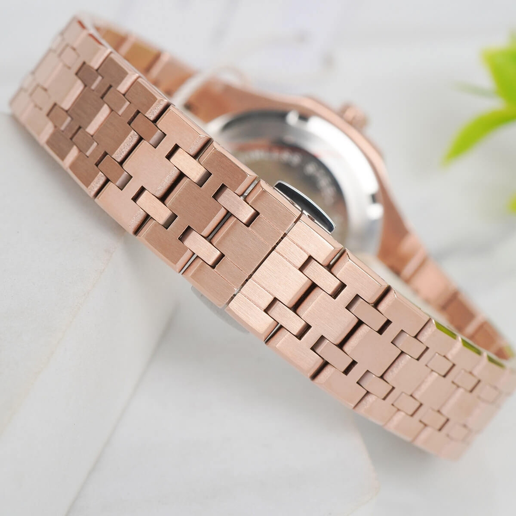 Đồng Hồ Nữ Carnival 8160L2-VH-N Vàng Hồng Mặt Nâu Viền Đá Size 34mm Sapphire
