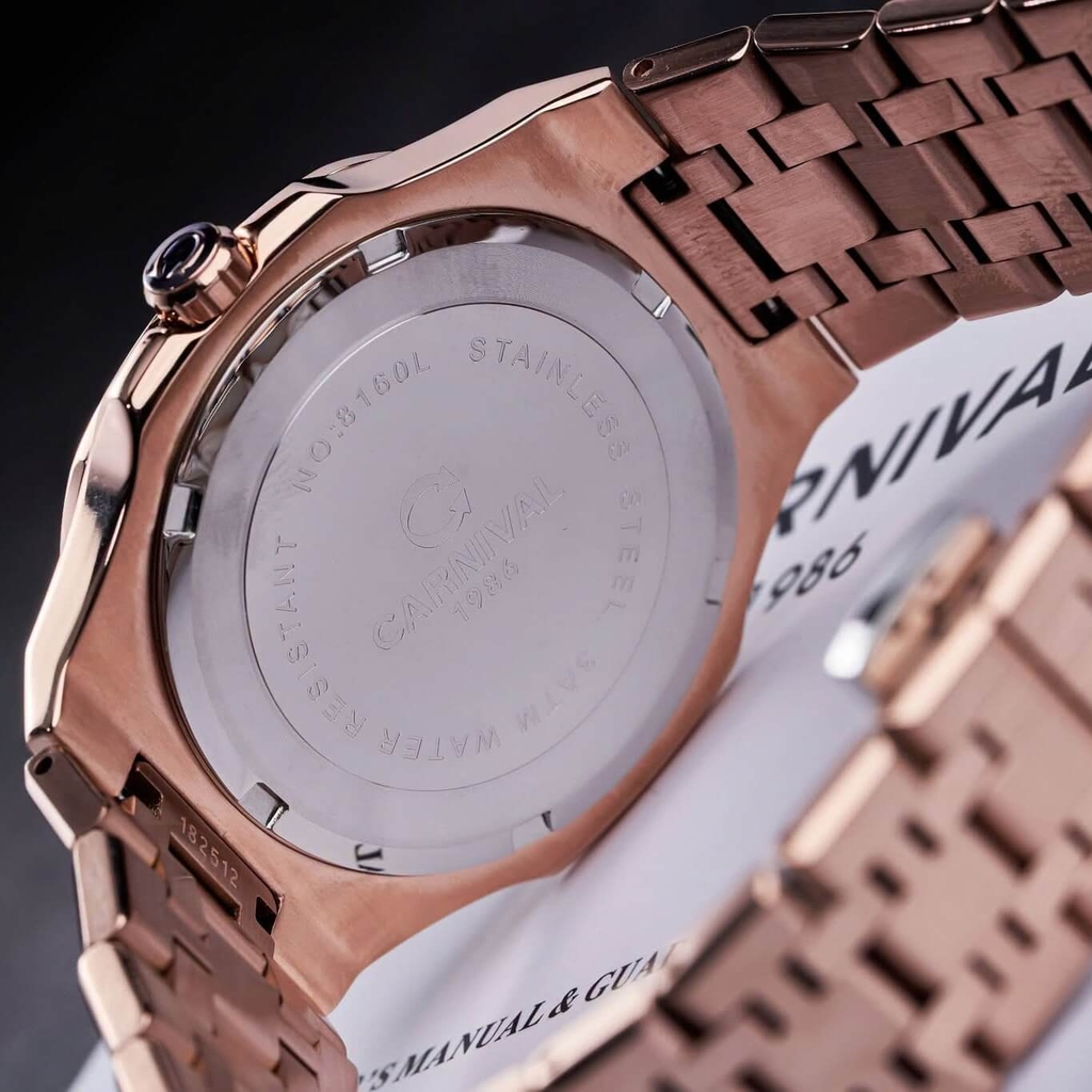 Đồng Hồ Nữ Carnival 8160L2-VH-TT Vàng Hồng Mặt Thiên Thạch Viền Đá Size 34mm Sapphire
