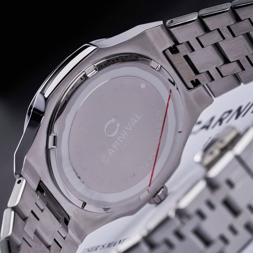 Đồng Hồ Nữ Carnival 8160L2-VT-TX Dây Thép Silver Mặt Xám Viền Đá Size 34mm Sapphire