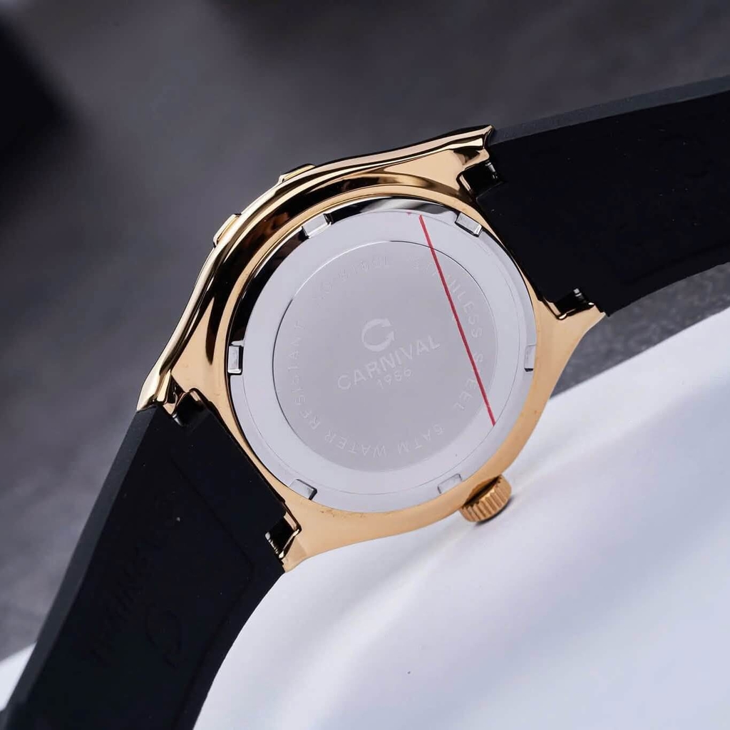 Đồng Hồ Nữ Carnival 8168L2 Dây Cao Đen Mặt Xà Cừ Trắng Đính Đá Vỏ Vàng Gold Size 34mm 8168L2 8168L2 VV-DCS-TK