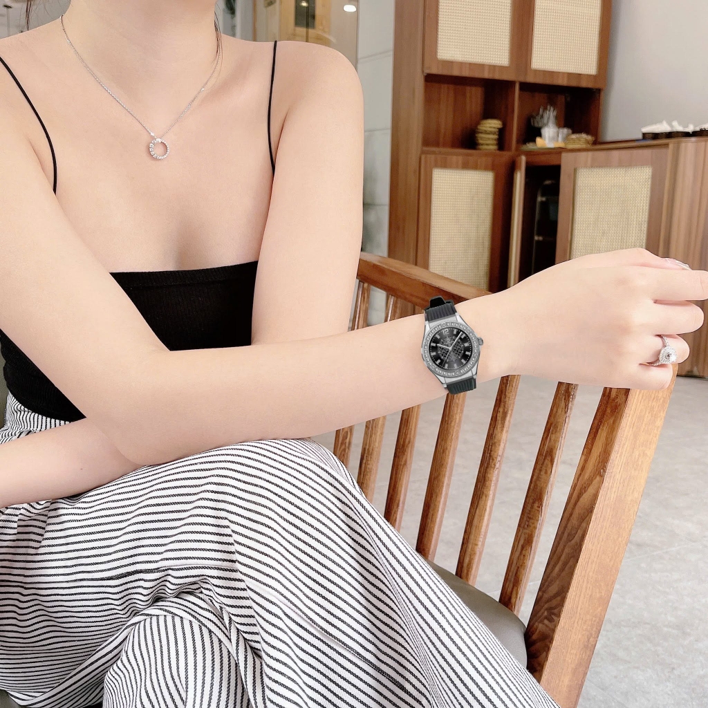 Đồng Hồ Nữ Carnival 8173L2 Dây Cao Su Đen Đính Đá Silver Size 34mm Quartz Japan Carnival 8173L2-VT-DCS-D
