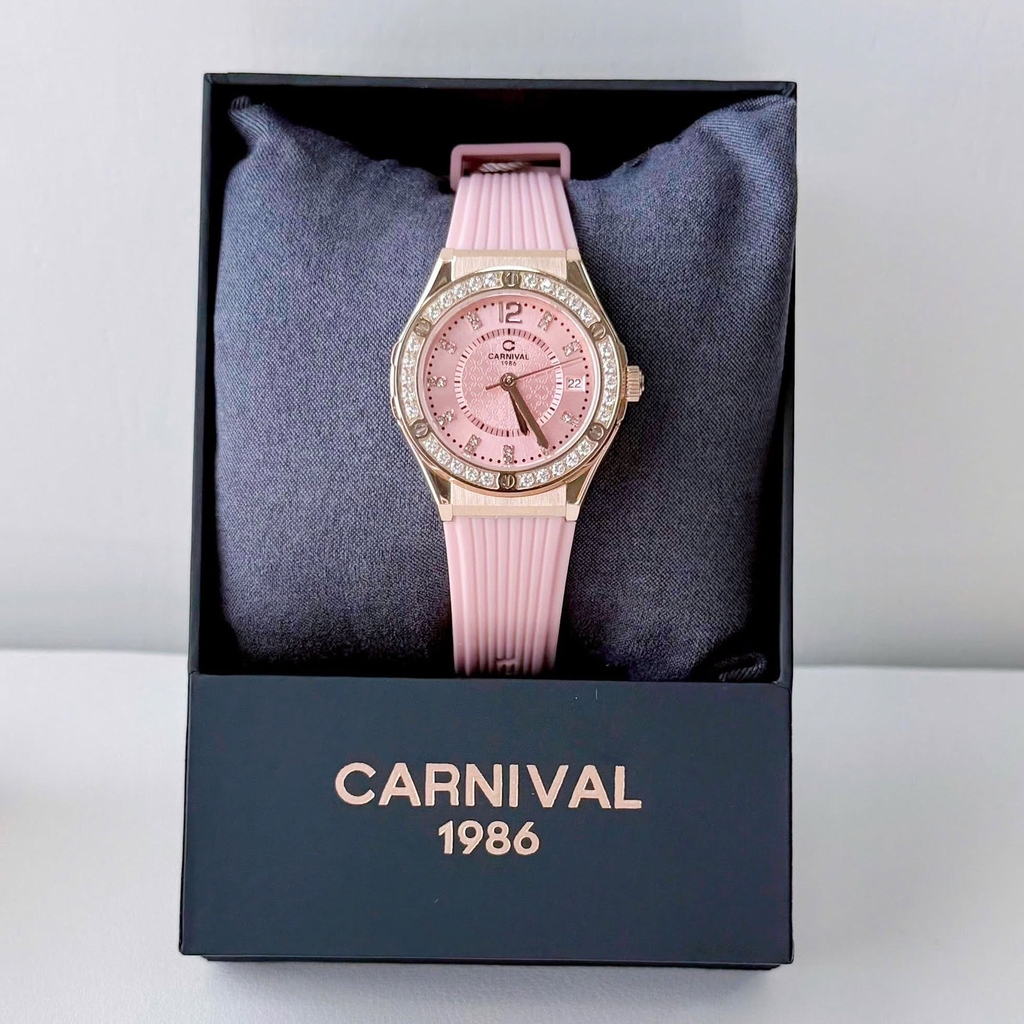 Đồng Hồ Nữ Carnival 8173L2 Dây Cao Su Hồng Đính Đá Rose Size 34mm Quartz Japan Carnival 8173L2-VH-DCS-H