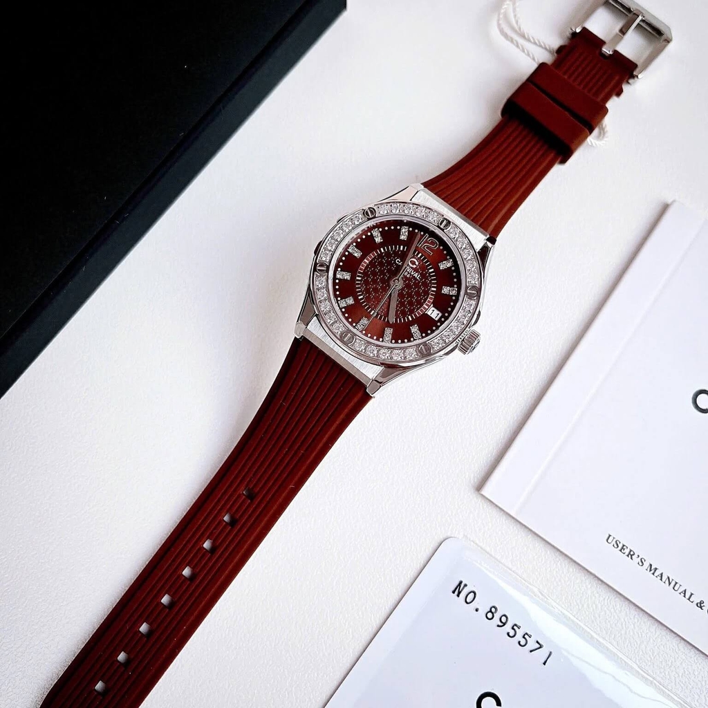 Đồng Hồ Nữ Carnival 8173L2 Dây Cao Su Nâu Đính Đá Silver Size 34mm Quartz Japan Carnival 8173L2-VT-DCS-N