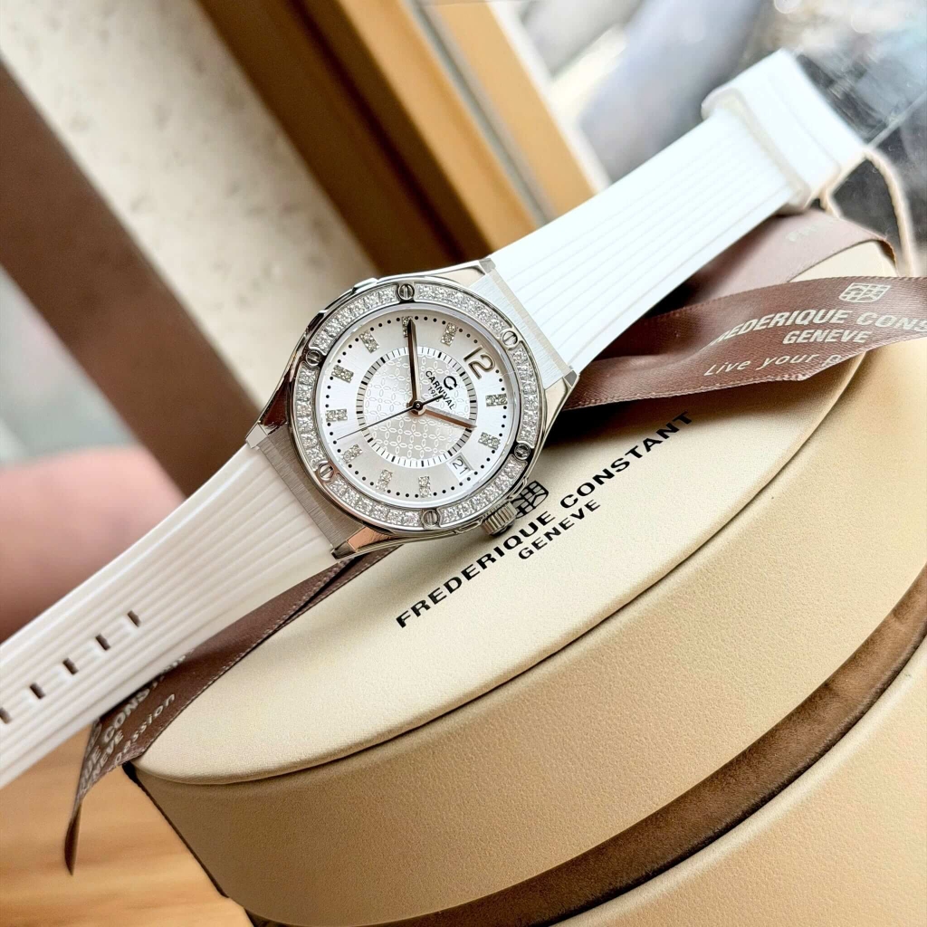 Đồng Hồ Nữ Carnival 8173L2 Dây Cao Su Trắng Đính Đá Silver Size 34mm Quartz Japan Carnival 8173L2-VT-DCS-T1