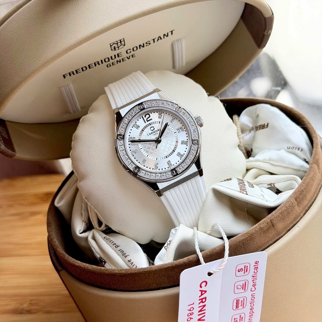 Đồng Hồ Nữ Carnival 8173L2 Dây Cao Su Trắng Đính Đá Silver Size 34mm Quartz Japan Carnival 8173L2-VT-DCS-T1