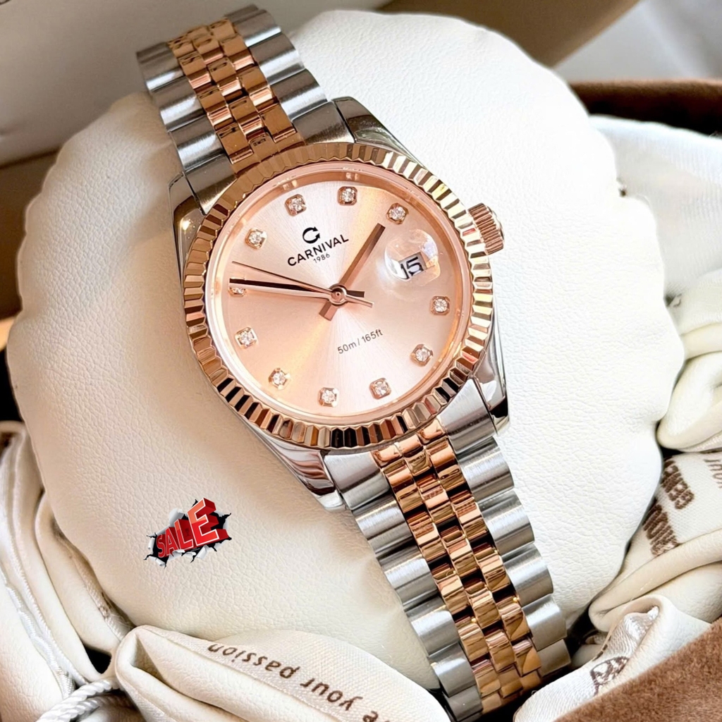 Đồng Hồ Nữ Carnival 8250L-CH-DK Demi Vàng Hồng Mặt Cùng Tone Dây Size 30mm Quartz Japan