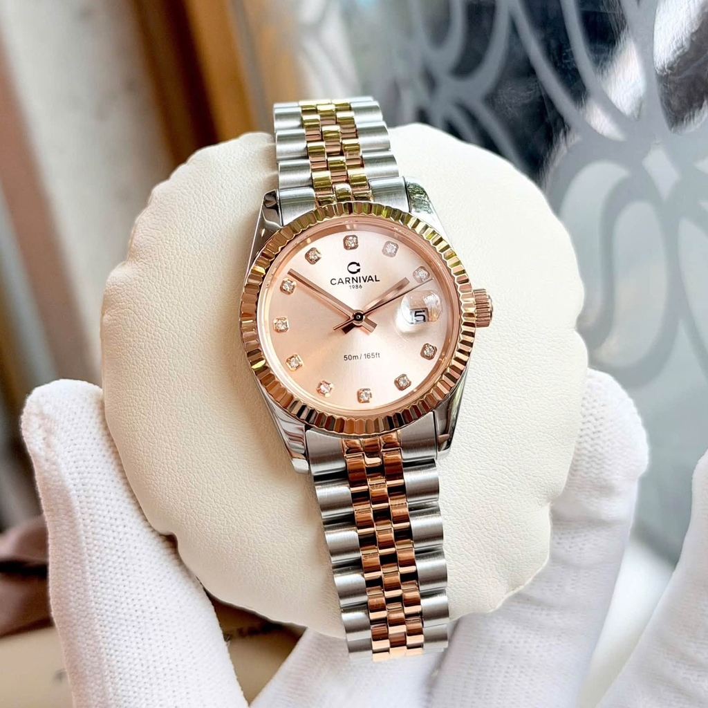 Đồng Hồ Nữ Carnival 8250L-CH-DK Demi Vàng Hồng Mặt Cùng Tone Dây Size 30mm Quartz Japan