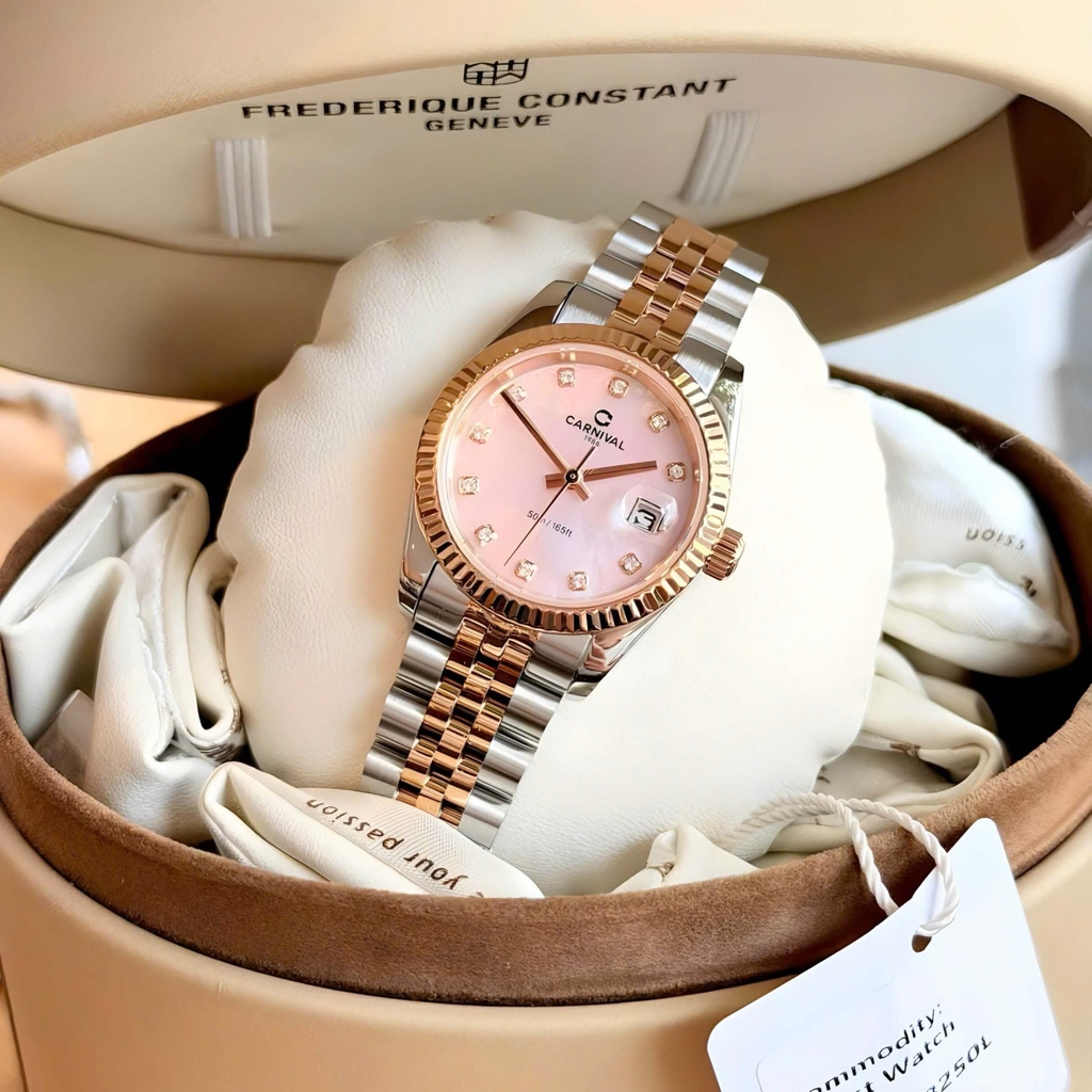 Đồng Hồ Nữ Carnival 8250L-CH-HK Demi Vàng Hồng Mặt Xà Cừ Hồng Size 30mm Quartz Japan