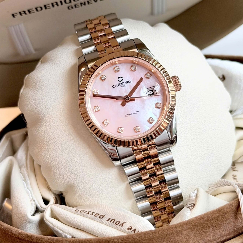 Đồng Hồ Nữ Carnival 8250L-CH-HK Demi Vàng Hồng Mặt Xà Cừ Hồng Size 30mm Quartz Japan