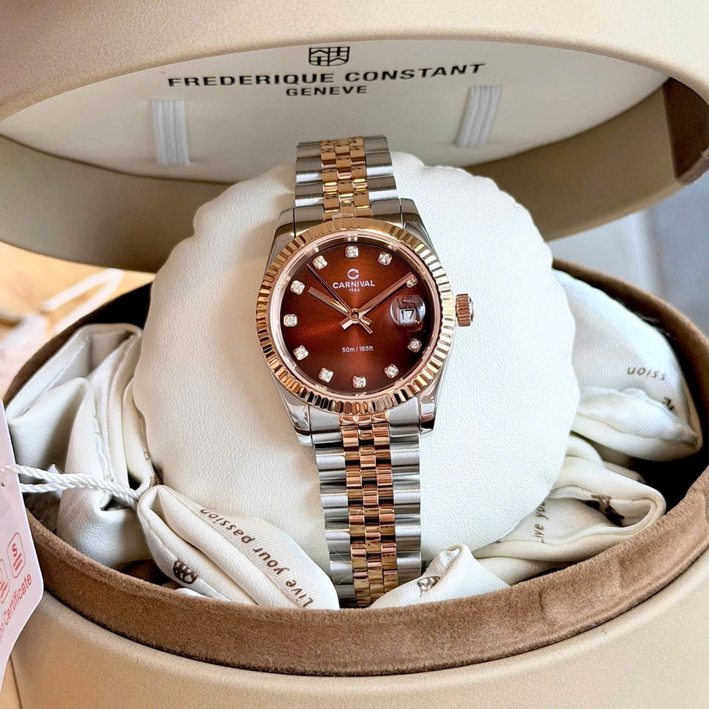 Đồng Hồ Nữ Carnival 8250L-CH-N Demi Vàng Hồng Mặt Nâu Size 30mm Quartz Japan