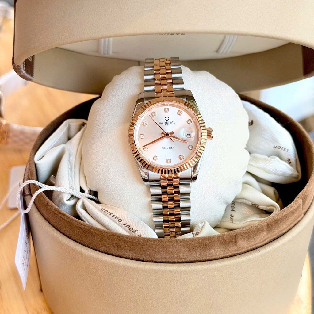 Đồng Hồ Nữ Carnival 8250L-CH-T Demi Vàng Hồng Mặt Trắng Size 30mm Quartz Japan