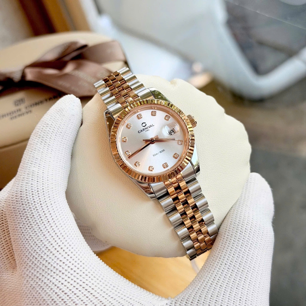 Đồng Hồ Nữ Carnival 8250L-CH-T Demi Vàng Hồng Mặt Trắng Size 30mm Quartz Japan