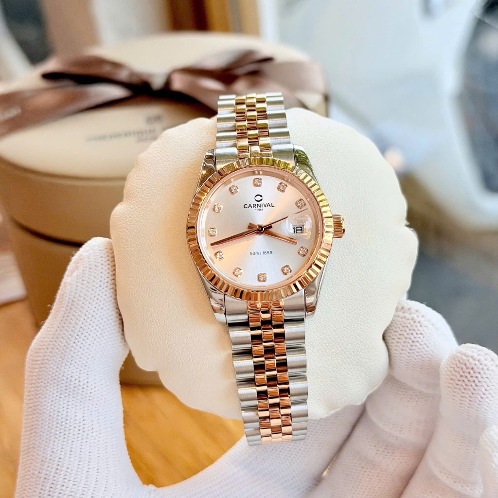 Đồng Hồ Nữ Carnival 8250L-CH-T Demi Vàng Hồng Mặt Trắng Size 30mm Quartz Japan