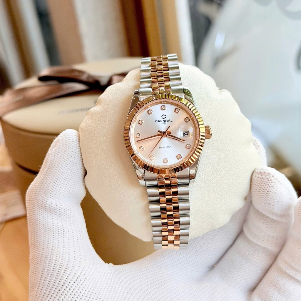Đồng Hồ Nữ Carnival 8250L-CH-T Demi Vàng Hồng Mặt Trắng Size 30mm Quartz Japan