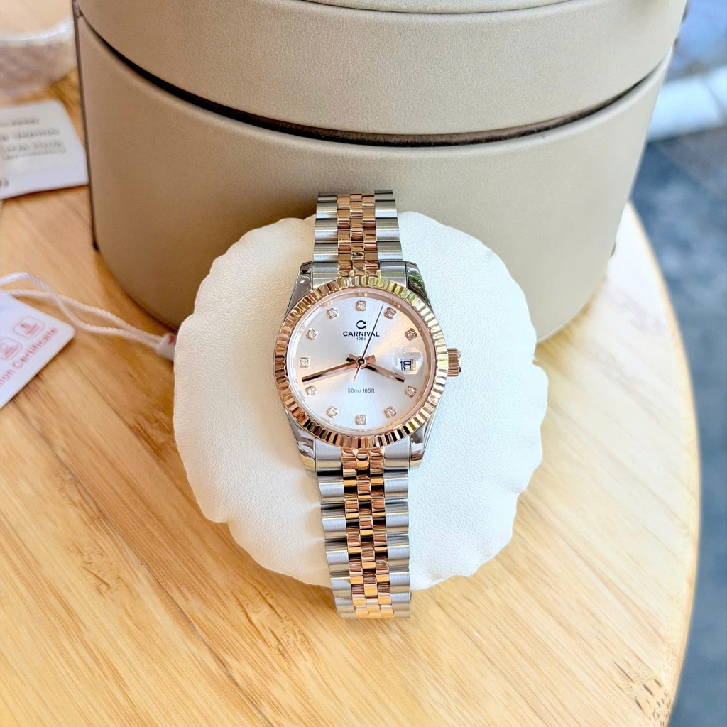 Đồng Hồ Nữ Carnival 8250L-CH-T Demi Vàng Hồng Mặt Trắng Size 30mm Quartz Japan