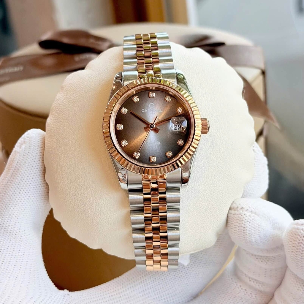 Đồng Hồ Nữ Carnival 8250L-CH-TX Demi Vàng Hồng Mặt Ombre Xám Đen Size 30mm Quartz Japan