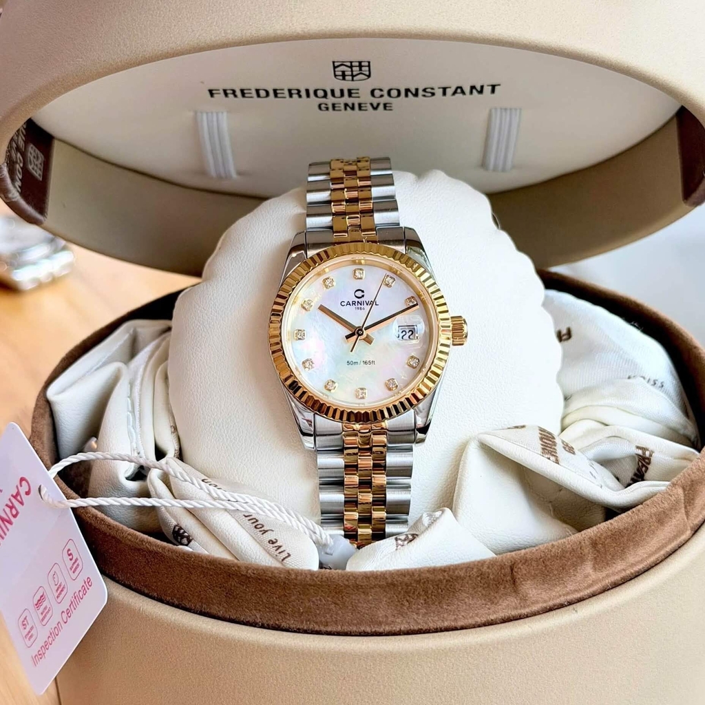 Đồng Hồ Nữ Carnival 8250L-CV-TK Demi Vàng Gold Mặt Xà Cừ Trắng Size 30mm Quartz Japan