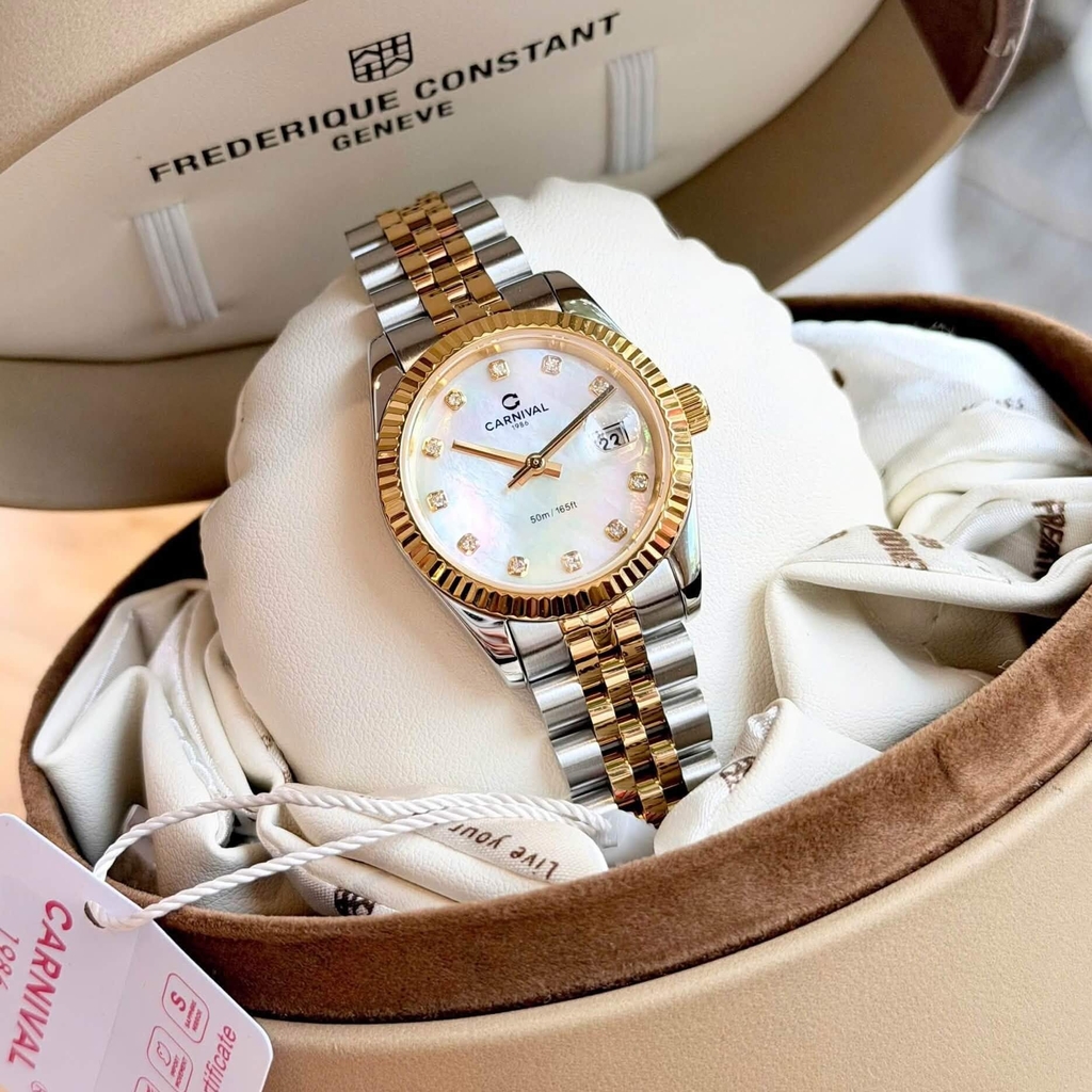 Đồng Hồ Nữ Carnival 8250L-CV-TK Demi Vàng Gold Mặt Xà Cừ Trắng Size 30mm Quartz Japan