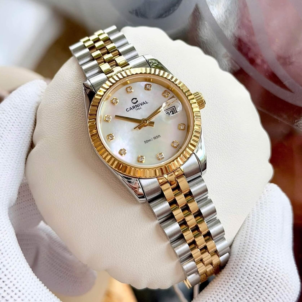 Đồng Hồ Nữ Carnival 8250L-CV-TK Demi Vàng Gold Mặt Xà Cừ Trắng Size 30mm Quartz Japan