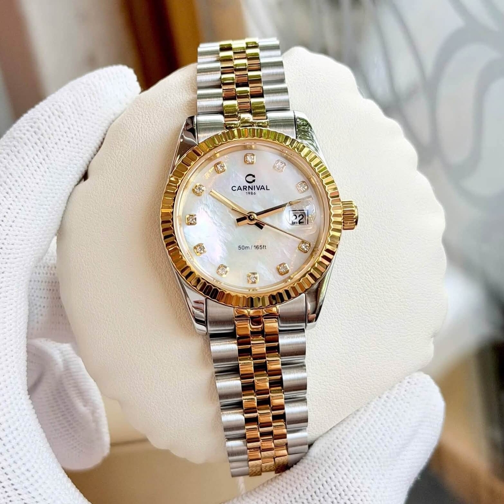Đồng Hồ Nữ Carnival 8250L-CV-TK Demi Vàng Gold Mặt Xà Cừ Trắng Size 30mm Quartz Japan