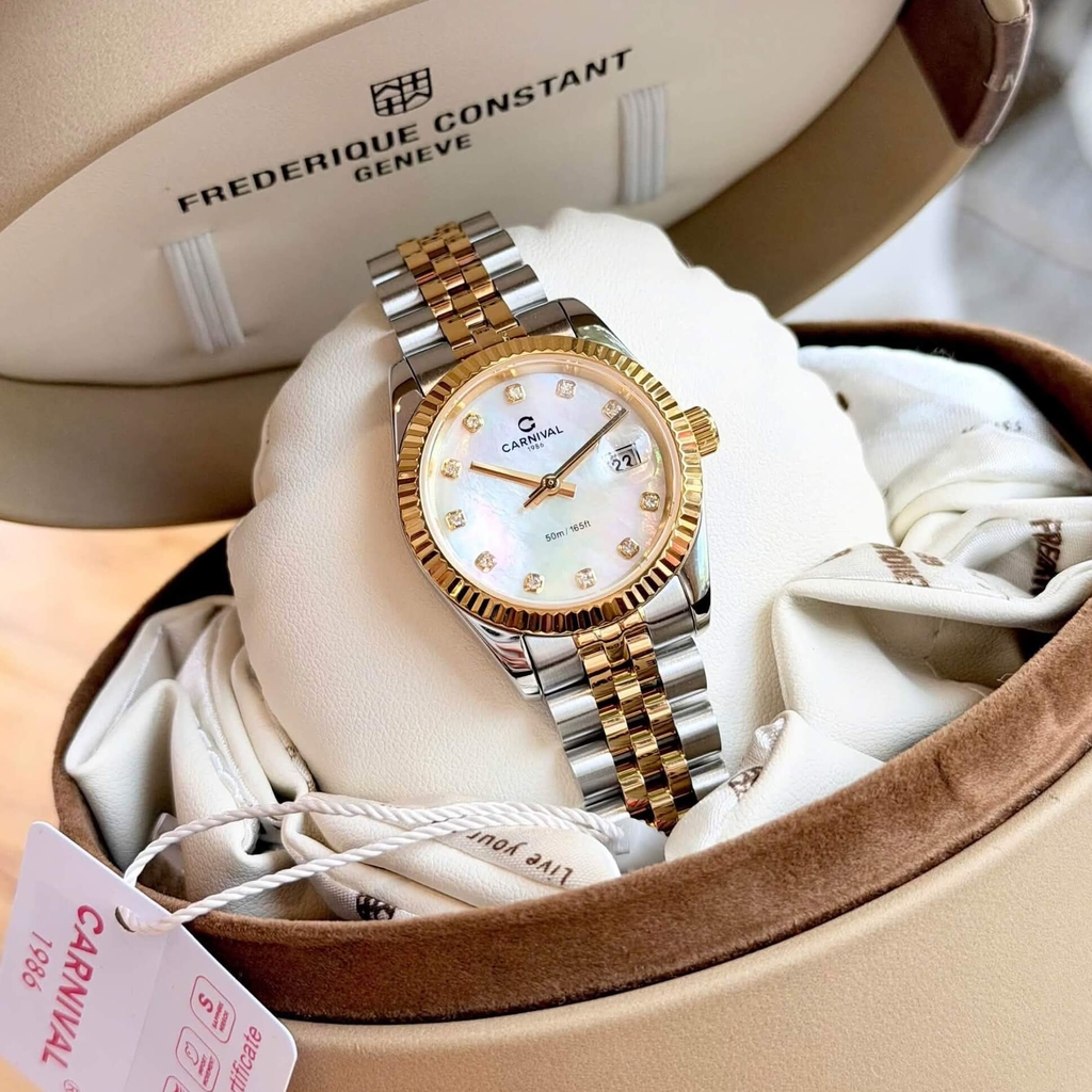Đồng Hồ Nữ Carnival 8250L-CV-TK Demi Vàng Gold Mặt Xà Cừ Trắng Size 30mm Quartz Japan