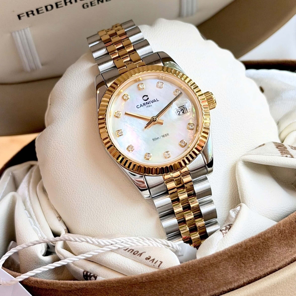 Đồng Hồ Nữ Carnival 8250L-CV-TK Demi Vàng Gold Mặt Xà Cừ Trắng Size 30mm Quartz Japan