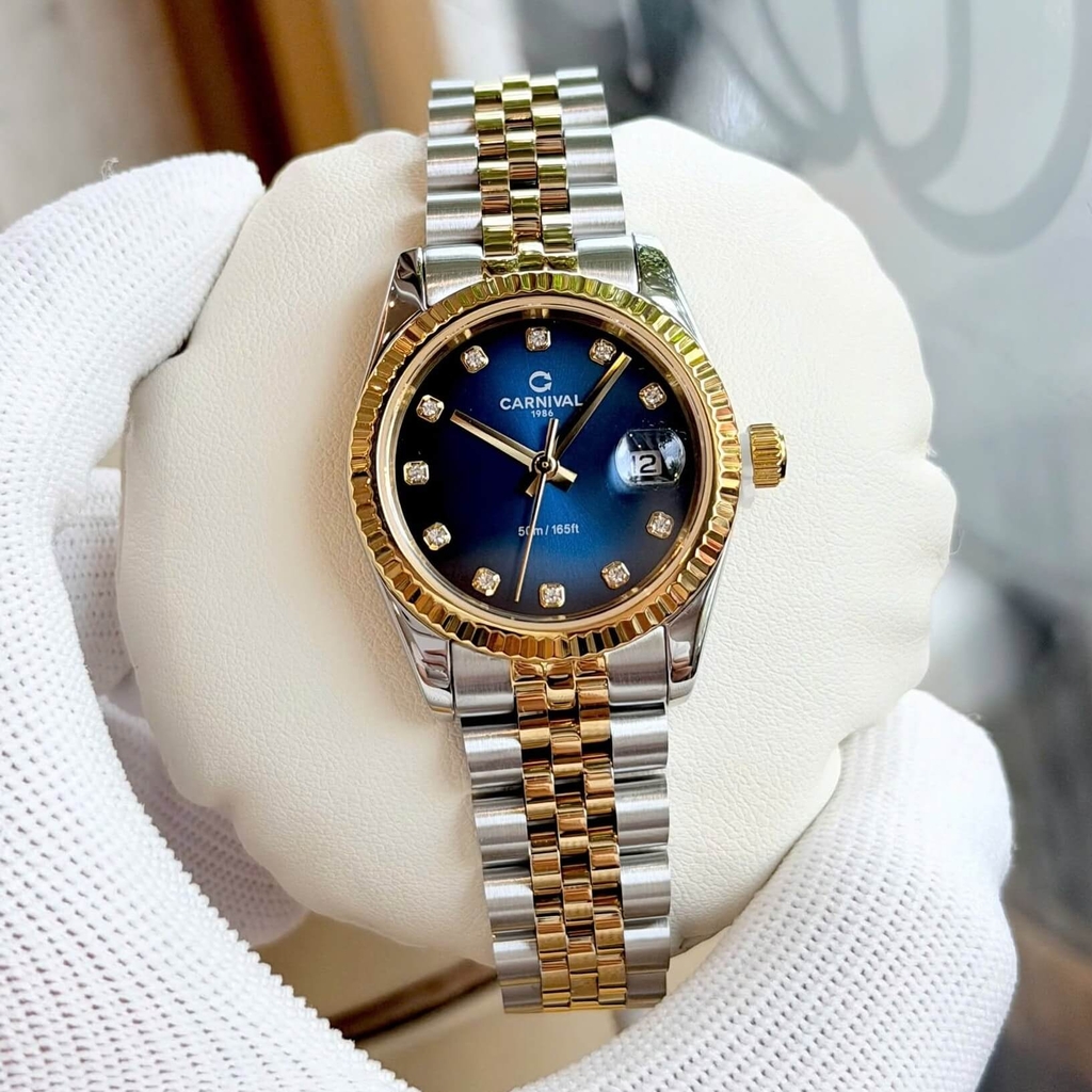 Đồng Hồ Nữ Carnival 8250L-CV-X Demi Vàng Gold Mặt Xanh Dương Size 30mm Quartz Japan
