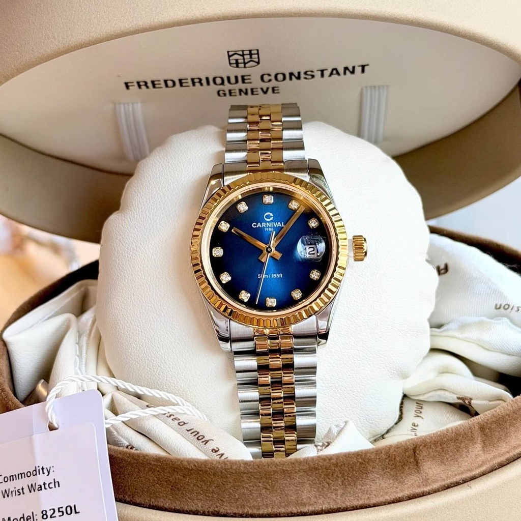 Đồng Hồ Nữ Carnival 8250L-CV-X Demi Vàng Gold Mặt Xanh Dương Size 30mm Quartz Japan