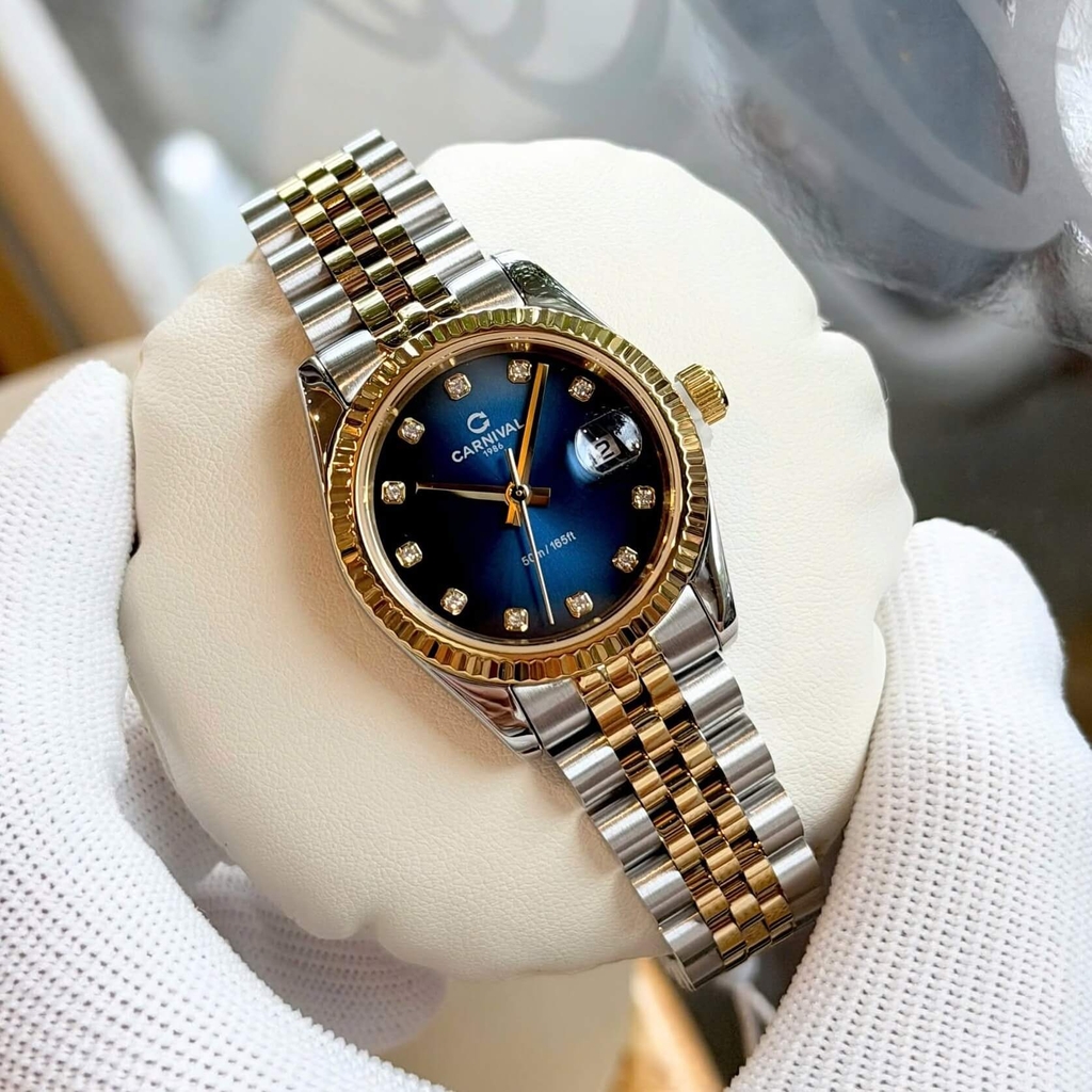 Đồng Hồ Nữ Carnival 8250L-CV-X Demi Vàng Gold Mặt Xanh Dương Size 30mm Quartz Japan