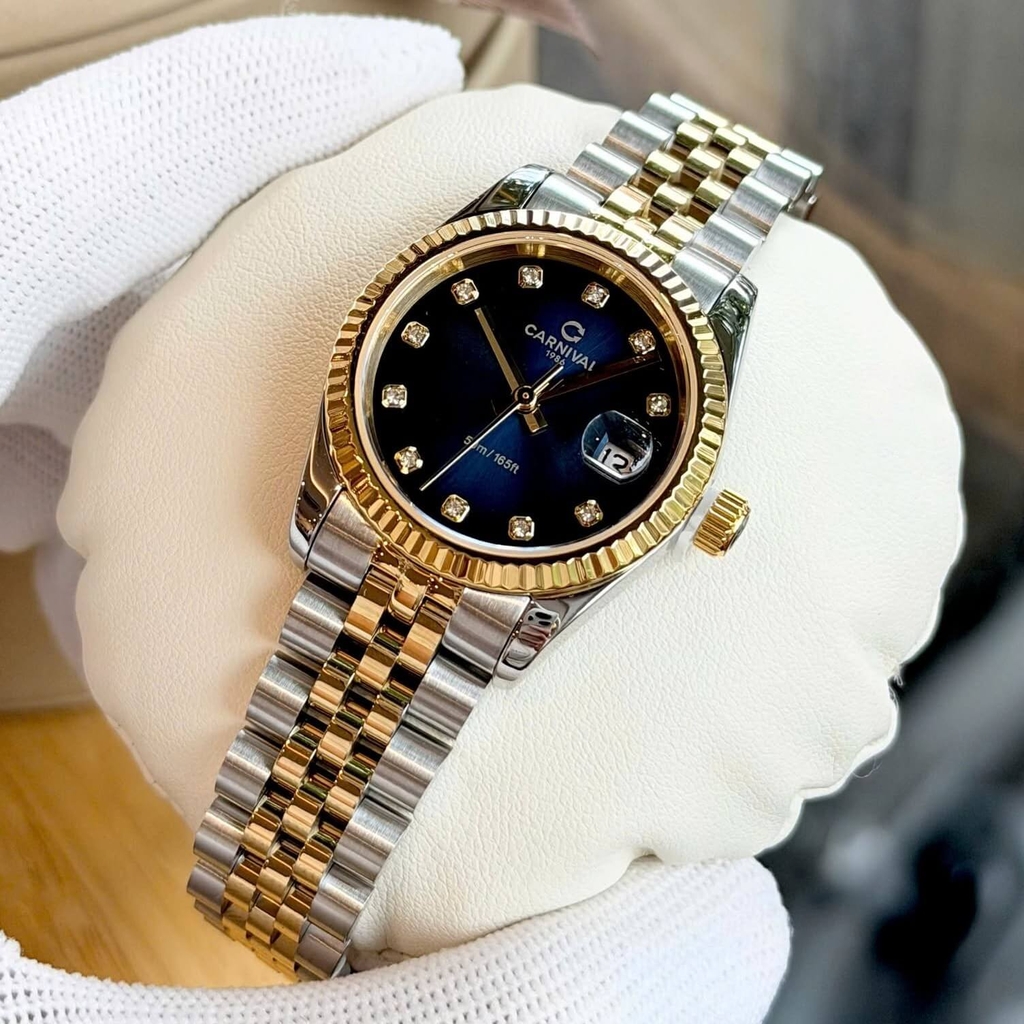 Đồng Hồ Nữ Carnival 8250L-CV-X Demi Vàng Gold Mặt Xanh Dương Size 30mm Quartz Japan