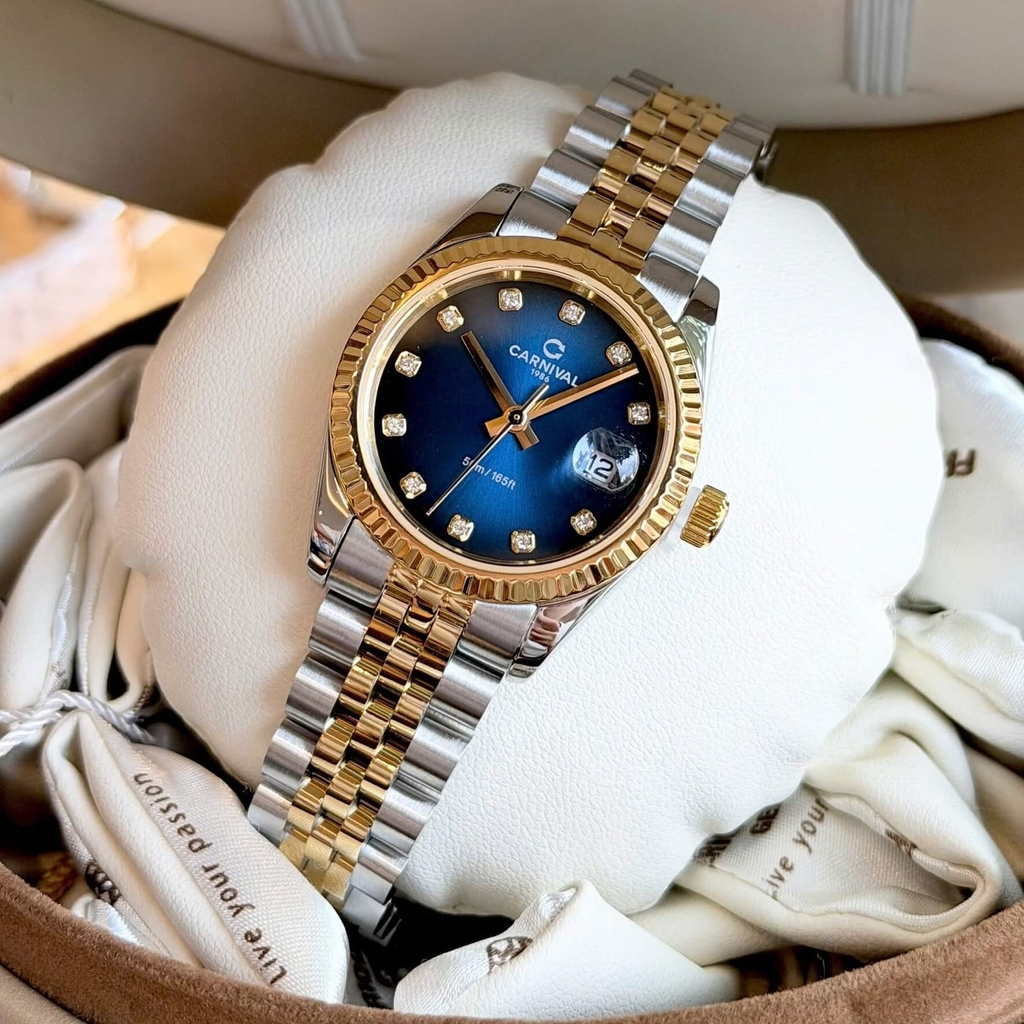 Đồng Hồ Nữ Carnival 8250L-CV-X Demi Vàng Gold Mặt Xanh Dương Size 30mm Quartz Japan