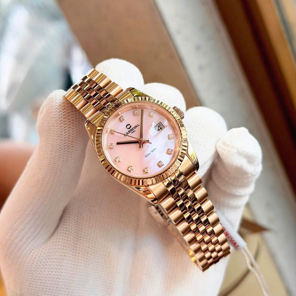 Đồng Hồ Nữ Carnival 8250L-VH-HK Màu Vàng Hồng Mặt Xà Cừ Hồng Size 30mm - Quartz Japan
