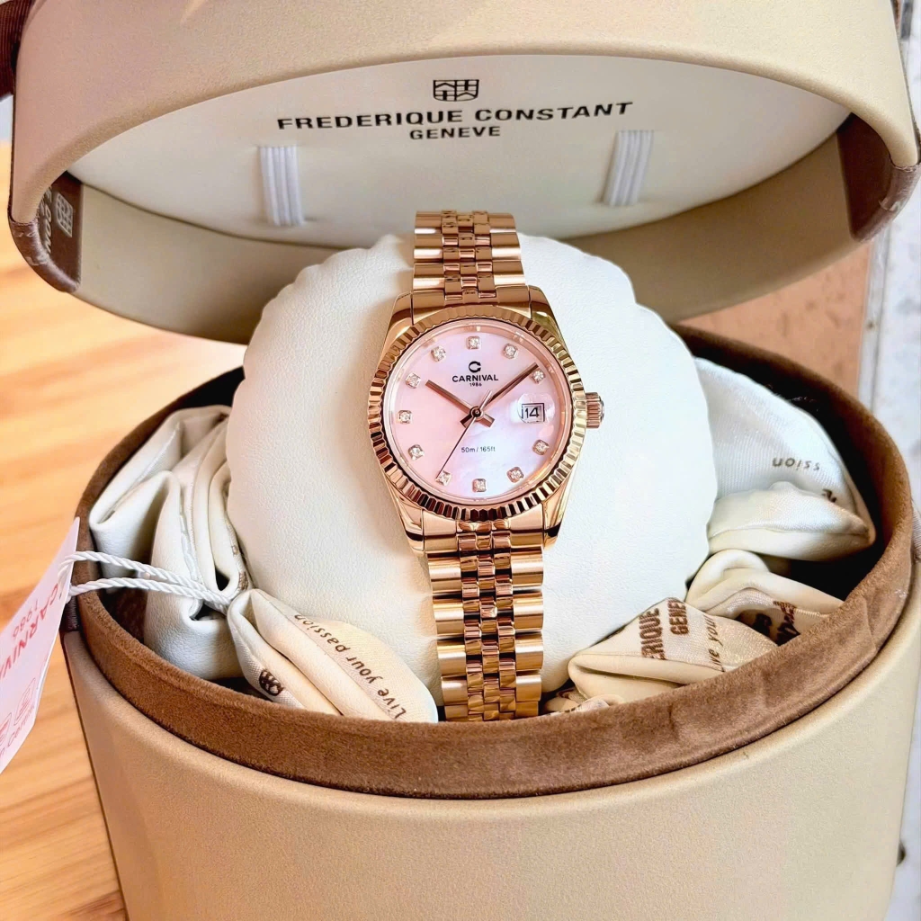 Đồng Hồ Nữ Carnival 8250L-VH-HK Màu Vàng Hồng Mặt Xà Cừ Hồng Size 30mm - Quartz Japan