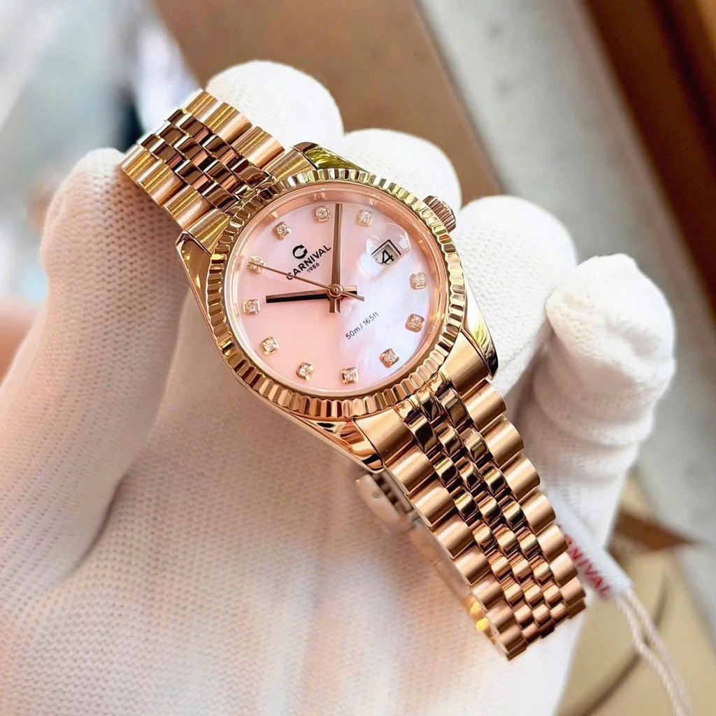 Đồng Hồ Nữ Carnival 8250L-VH-HK Màu Vàng Hồng Mặt Xà Cừ Hồng Size 30mm - Quartz Japan
