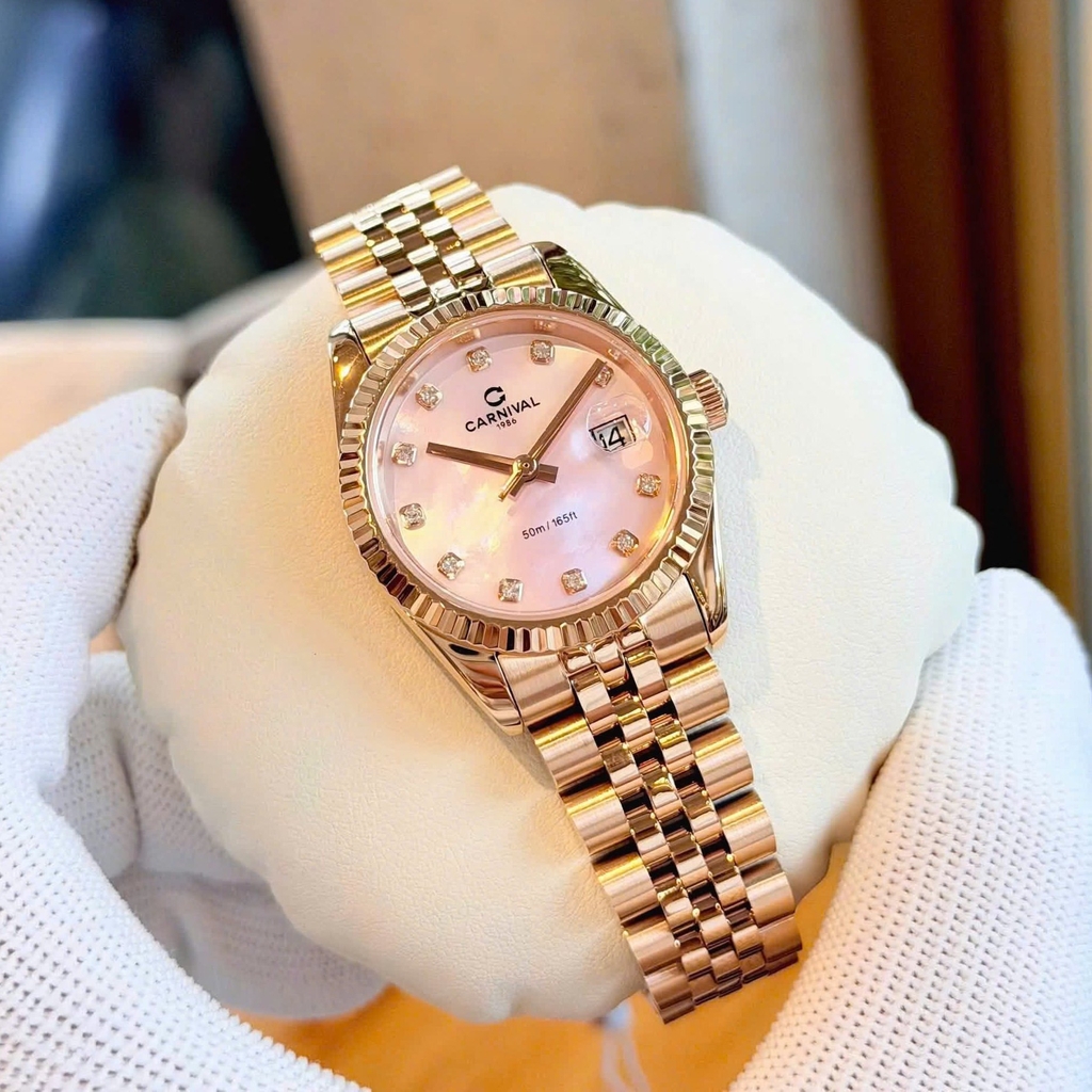 Đồng Hồ Nữ Carnival 8250L-VH-HK Màu Vàng Hồng Mặt Xà Cừ Hồng Size 30mm - Quartz Japan