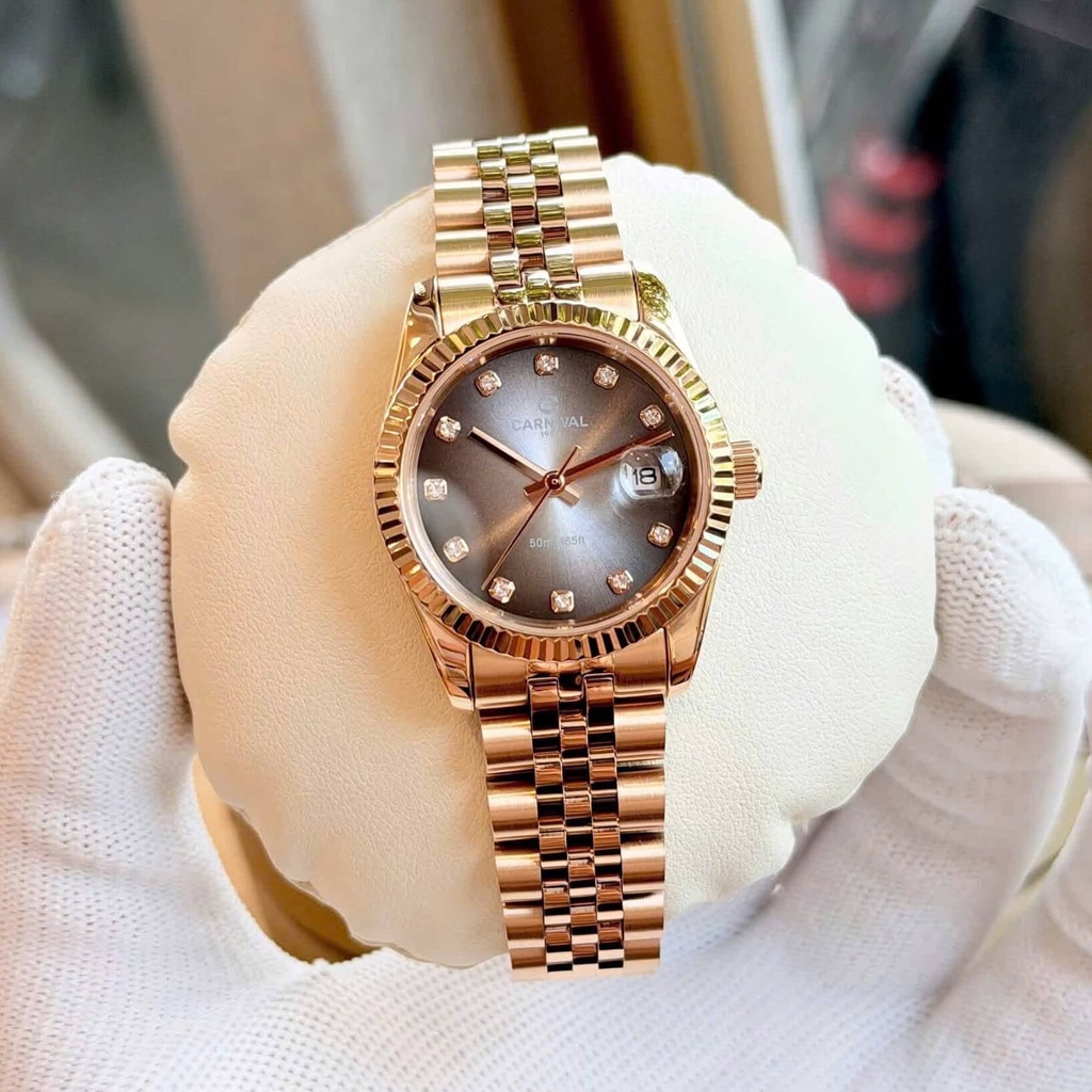 Đồng Hồ Nữ Carnival 8250L-VH-TX Màu Vàng Hồng Mặt Ombre Đen Xám Size 30mm Quartz Japan