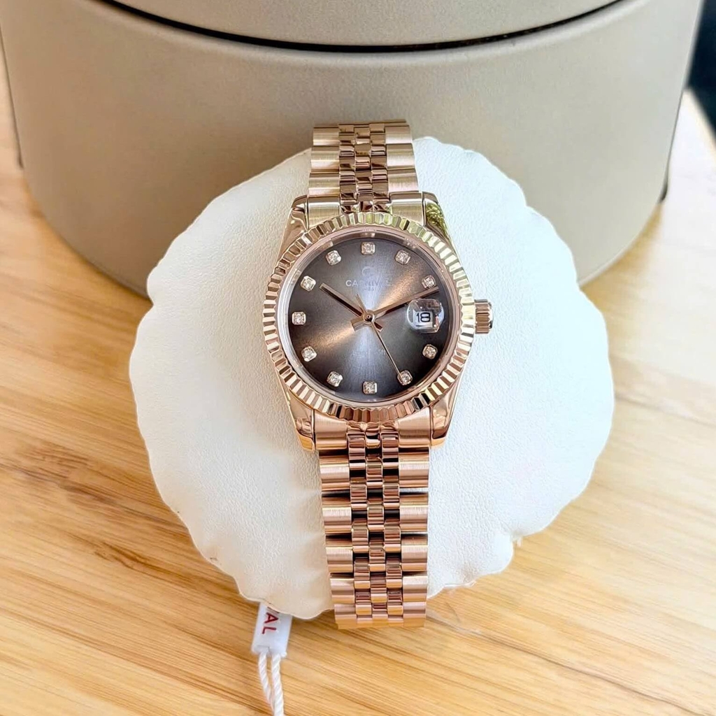 Đồng Hồ Nữ Carnival 8250L-VH-TX Màu Vàng Hồng Mặt Ombre Đen Xám Size 30mm Quartz Japan