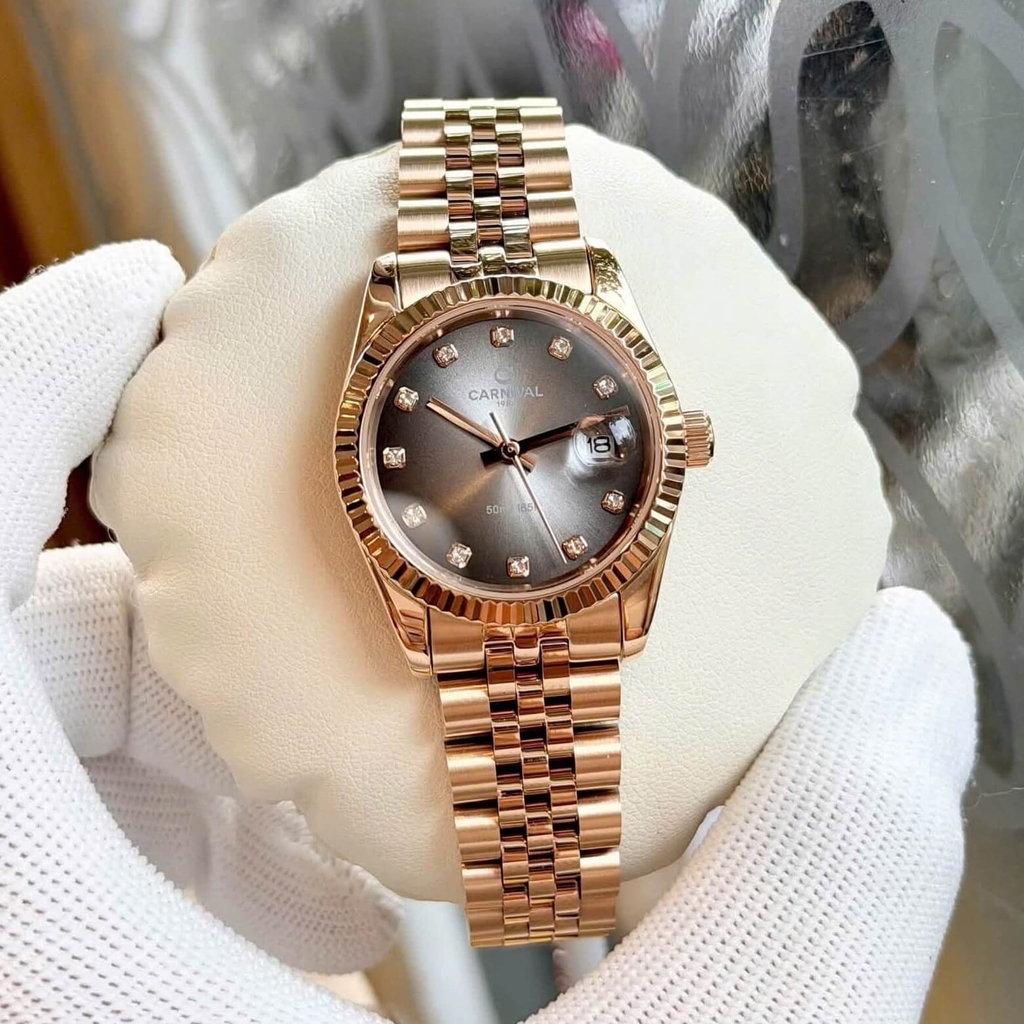 Đồng Hồ Nữ Carnival 8250L-VH-TX Màu Vàng Hồng Mặt Ombre Đen Xám Size 30mm Quartz Japan