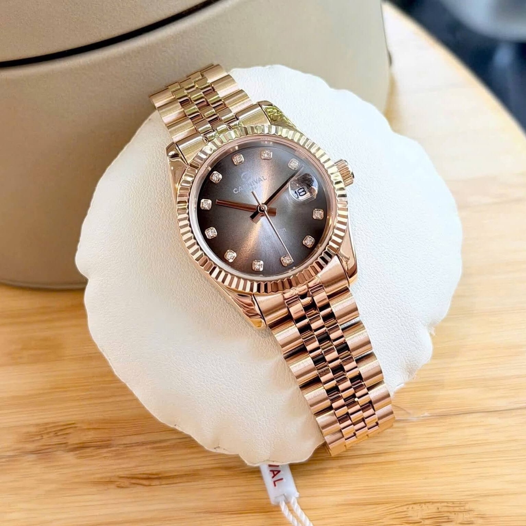 Đồng Hồ Nữ Carnival 8250L-VH-TX Màu Vàng Hồng Mặt Ombre Đen Xám Size 30mm Quartz Japan