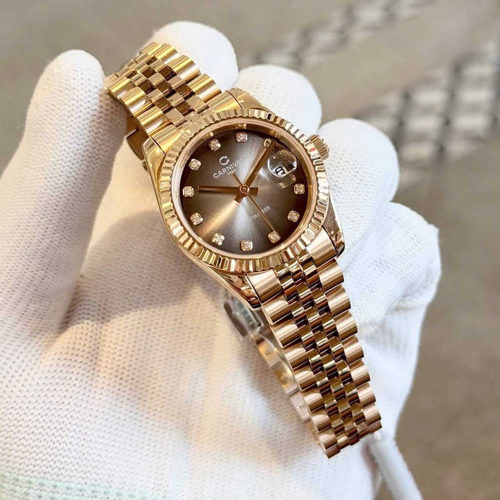Đồng Hồ Nữ Carnival 8250L-VH-TX Màu Vàng Hồng Mặt Ombre Đen Xám Size 30mm Quartz Japan