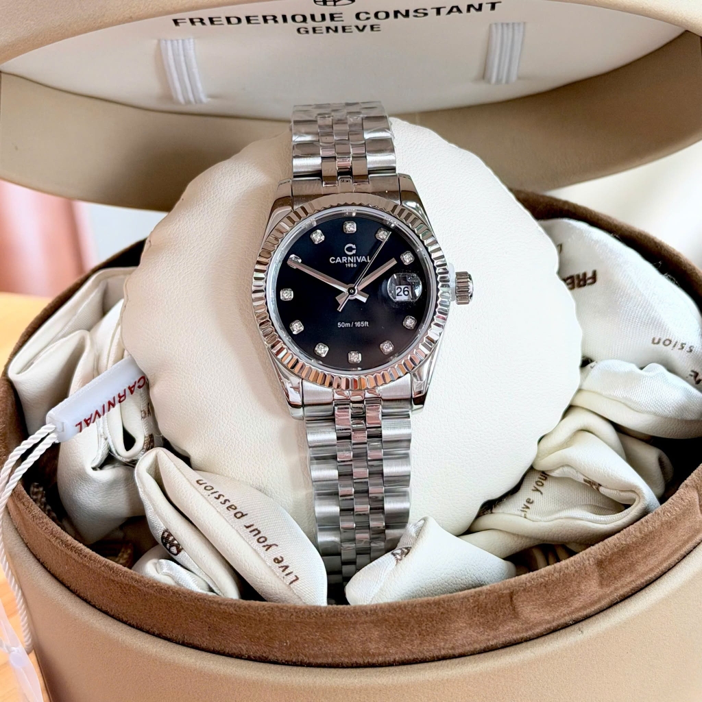 Đồng Hồ Nữ Carnival 8250L-VT-D Dây Thép Silver Mặt Đen Size 30mm Quartz Japan