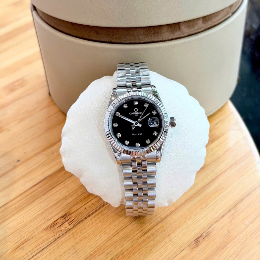 Đồng Hồ Nữ Carnival 8250L-VT-D Dây Thép Silver Mặt Đen Size 30mm Quartz Japan