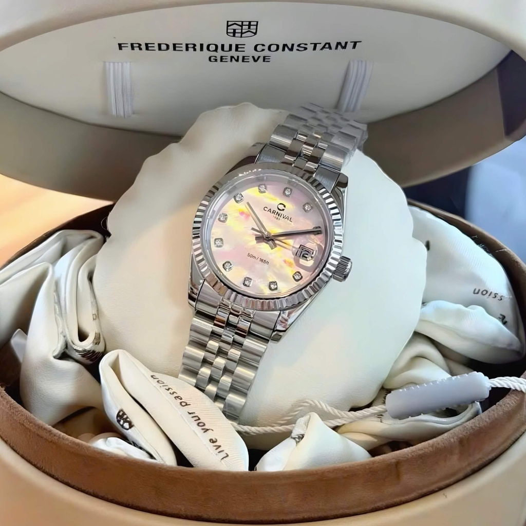 Đồng Hồ Nữ Carnival 8250L-VT-H Dây Thép Silver Mặt Xà Cừ Hồng Size 30mm Quartz Japan