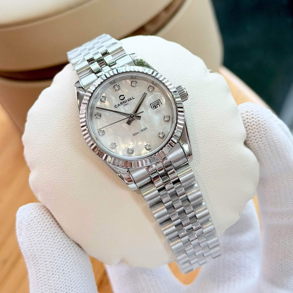 Đồng Hồ Nữ Carnival 8250L-VT-TK Dây Thép Silver Mặt Xà Cừ Trắng Size 30mm Quartz Japan