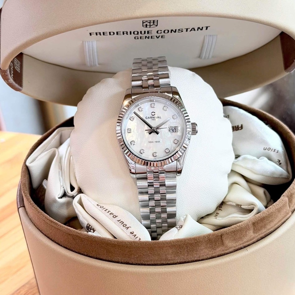 Đồng Hồ Nữ Carnival 8250L-VT-TK Dây Thép Silver Mặt Xà Cừ Trắng Size 30mm Quartz Japan