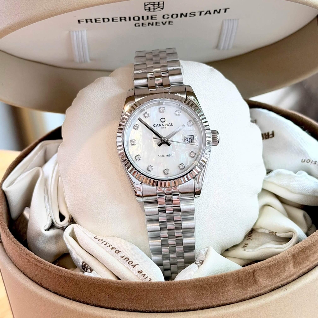 Đồng Hồ Nữ Carnival 8250L-VT-TK Dây Thép Silver Mặt Xà Cừ Trắng Size 30mm Quartz Japan